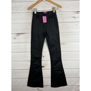 Entitled Pants Womens Small Black Flare Bell Bottom Stretch Coated Look Bootcut